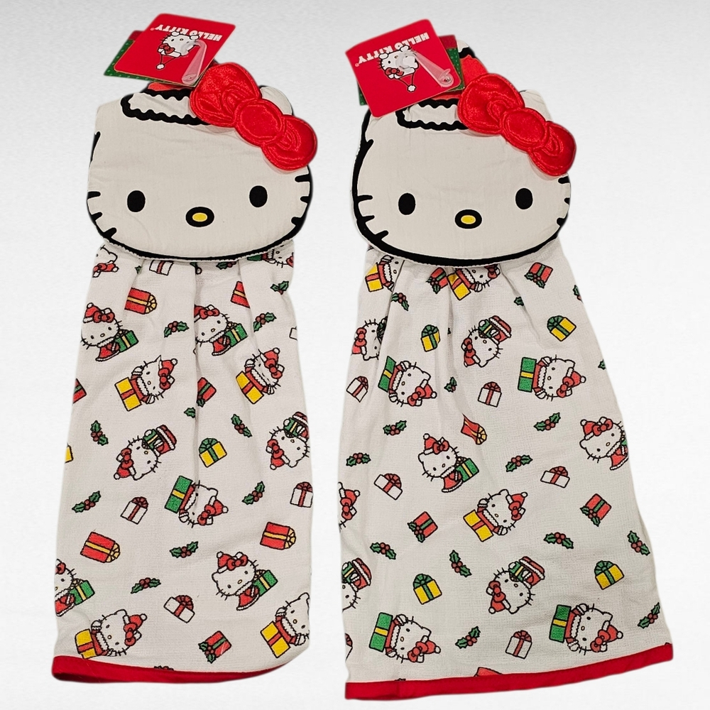 Sleigh Bell Bistro Hello Kitty Kitchen towel Set of 2 Red and White